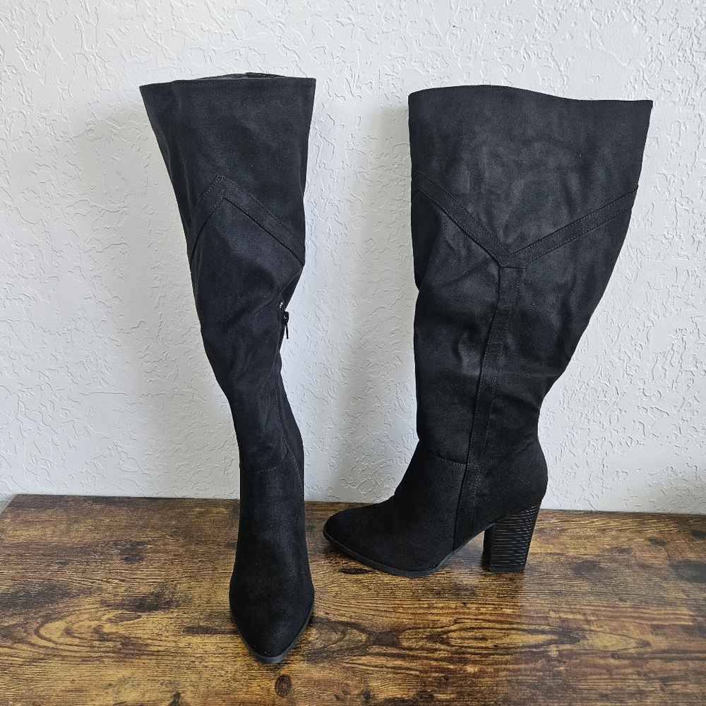 Journee Collection Womens Black Faux Suede Knee-High Boots Sz 7.5 XW Goth Witchy - Picture 3 of 12